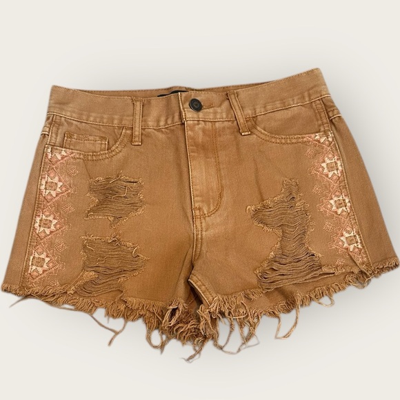 Hollister Pants - Hollister Size 0 W24 Brown Aztec Print Distressed Denim Shorts